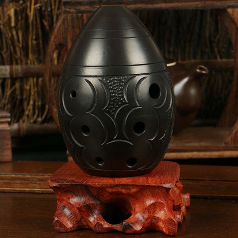 Musical Instrument Qin - 8 Holes Ocarina Black Portable Ceramic
