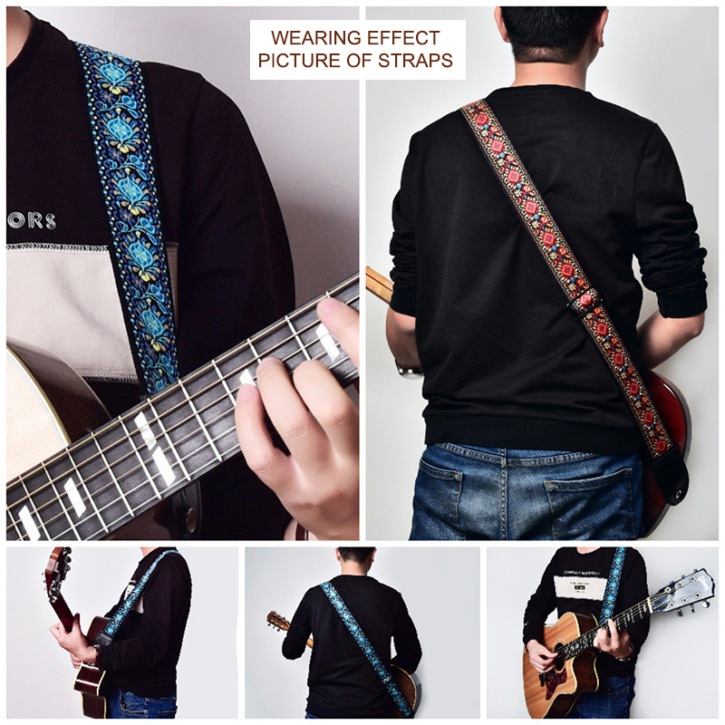 Embroidered Print Guitar Strap - Musical Instrument Types 评论和价格
