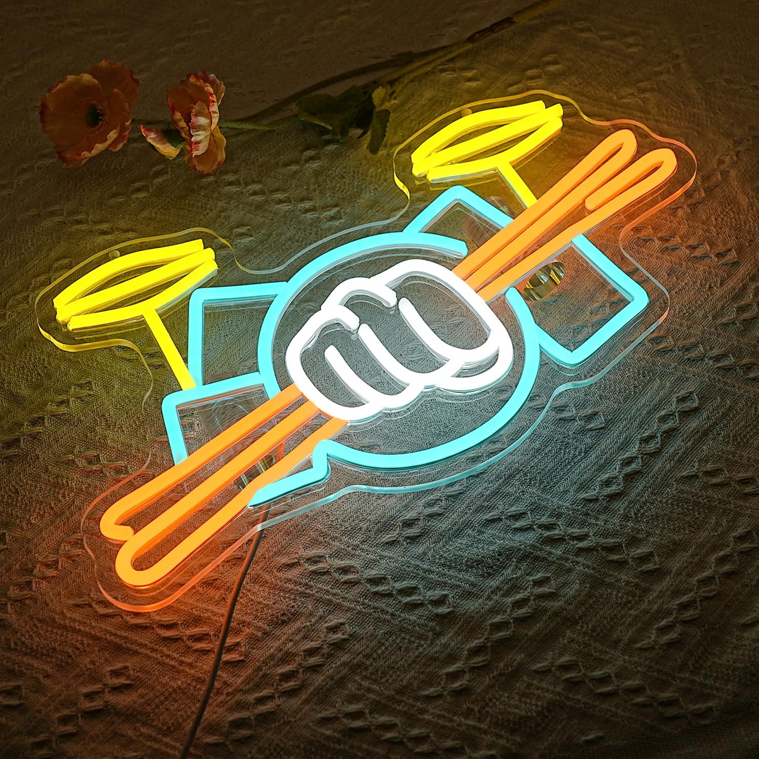 Drum Set Neon Sign USB Powered - Musical Instrument Music 评论和价格
