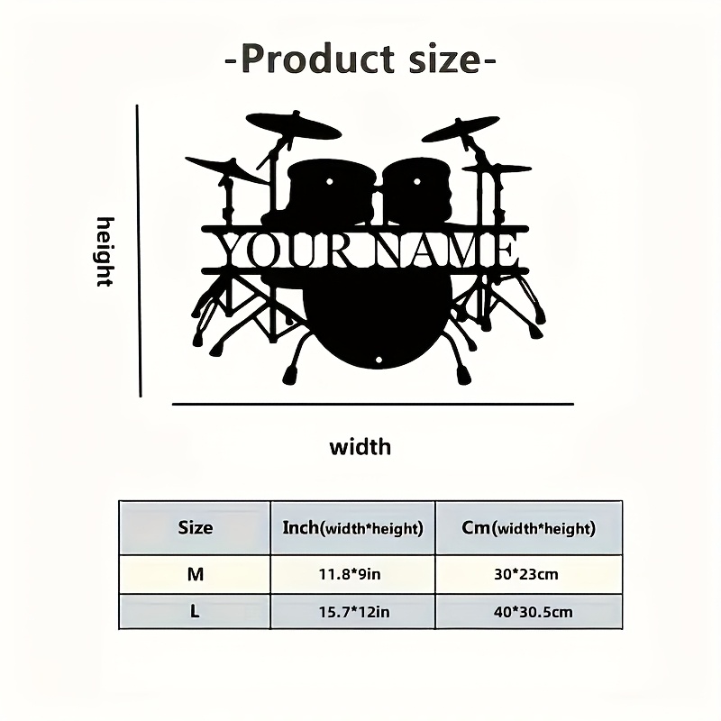 Custom Drum Set Metal Wall Art - Musical Instrument With Names 评论和价格