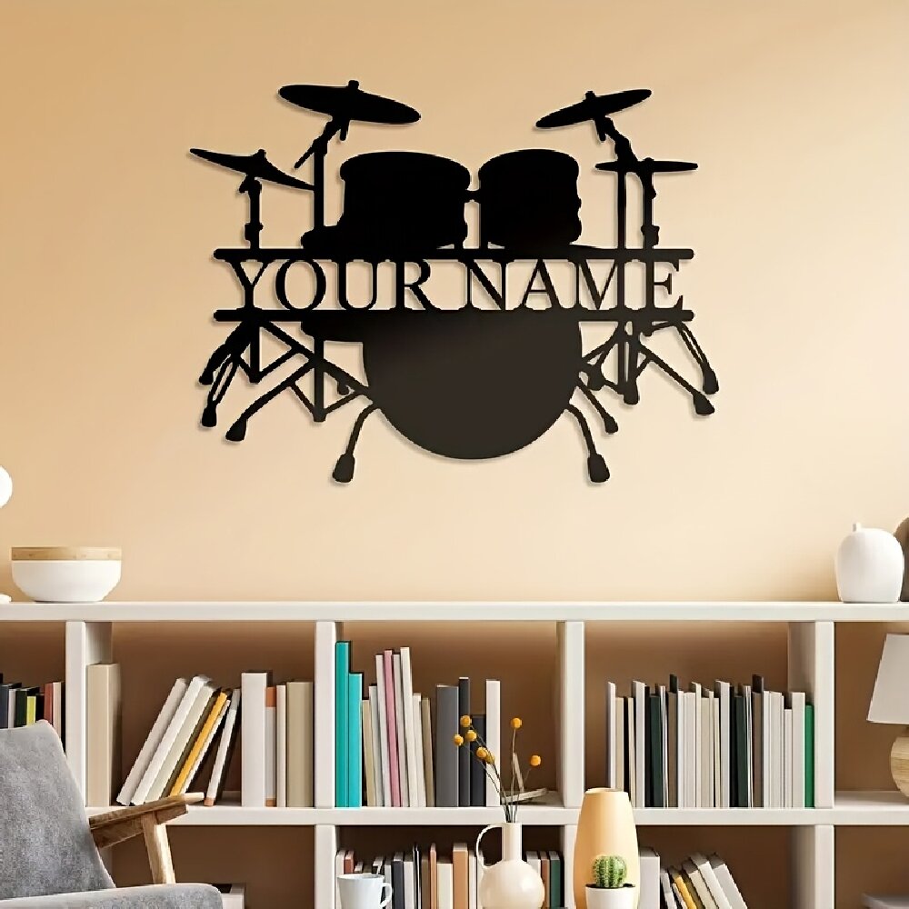 Custom Drum Set Metal Wall Art - Musical Instrument With Names 评论和价格