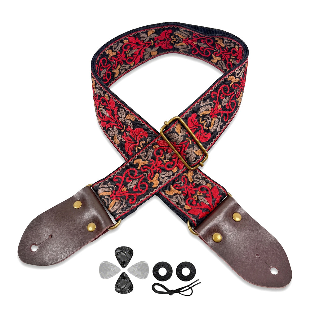 Embroidered Print Guitar Strap - Musical Instrument Types 评论和价格