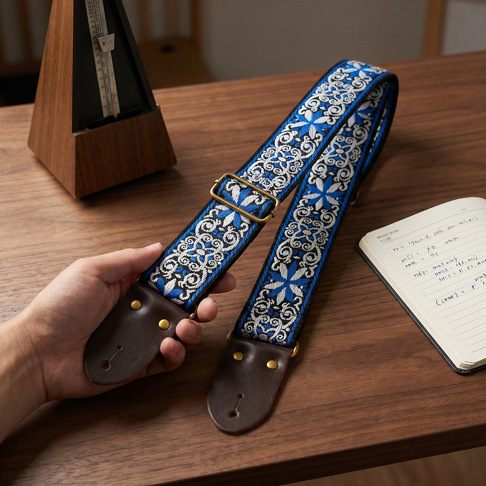 Embroidered Print Guitar Strap - Musical Instrument Types 评论和价格