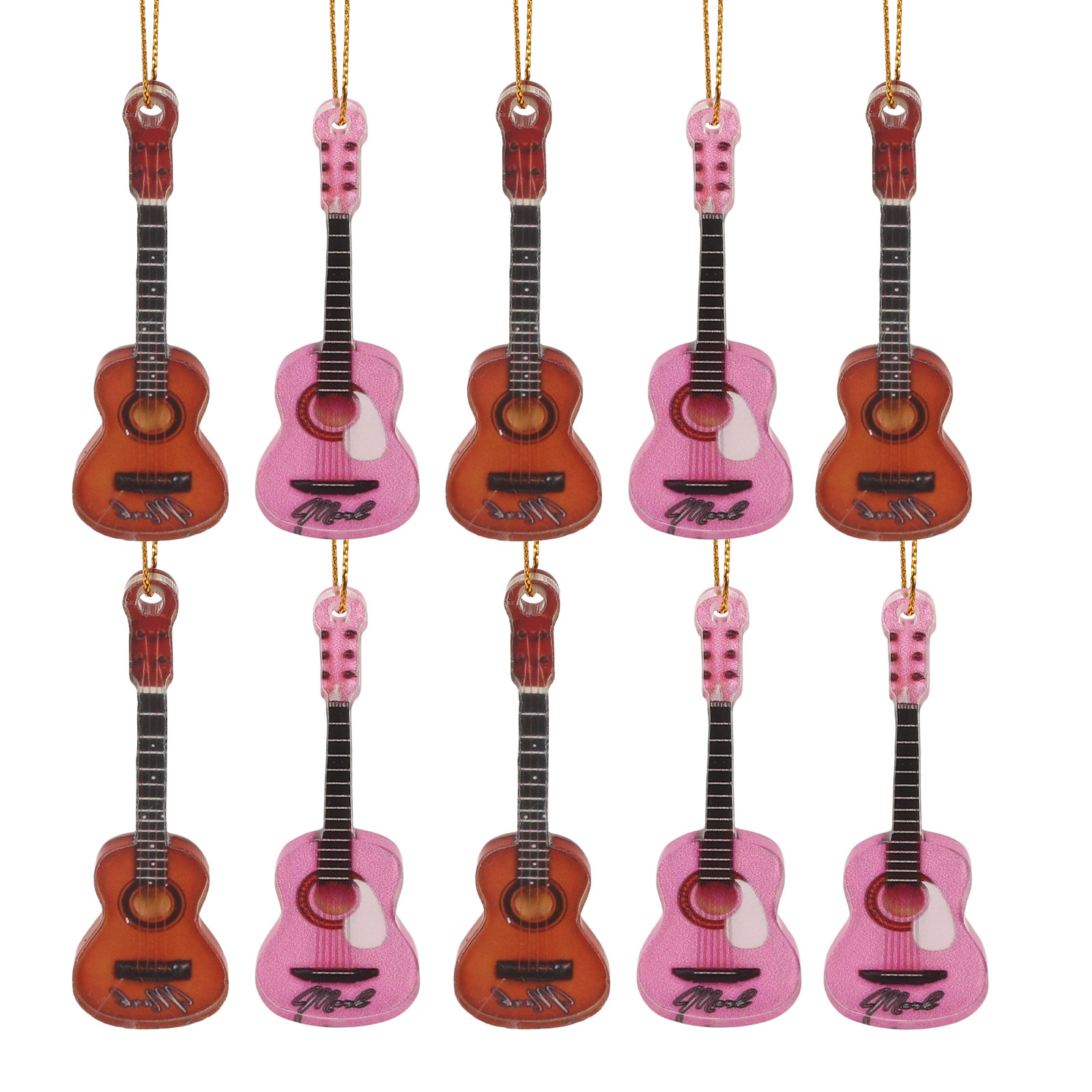 10Pcs Christmas Guitar Hanging - Musical Instrument Xmas Ornaments 评论和价格